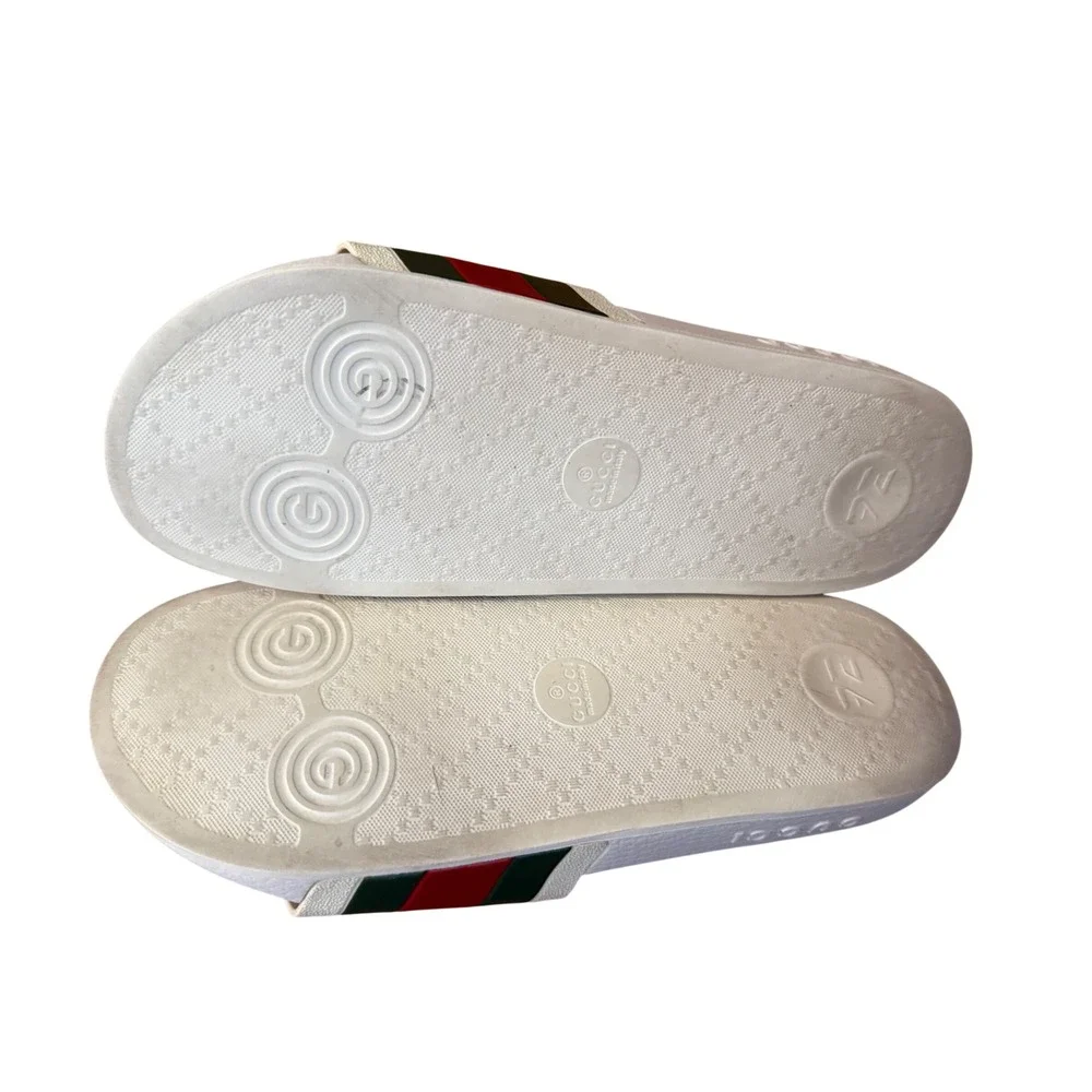 Gucci Pursuit Stripe Rubber Slide Sandals White | Mens Size 9 | Made in Italy